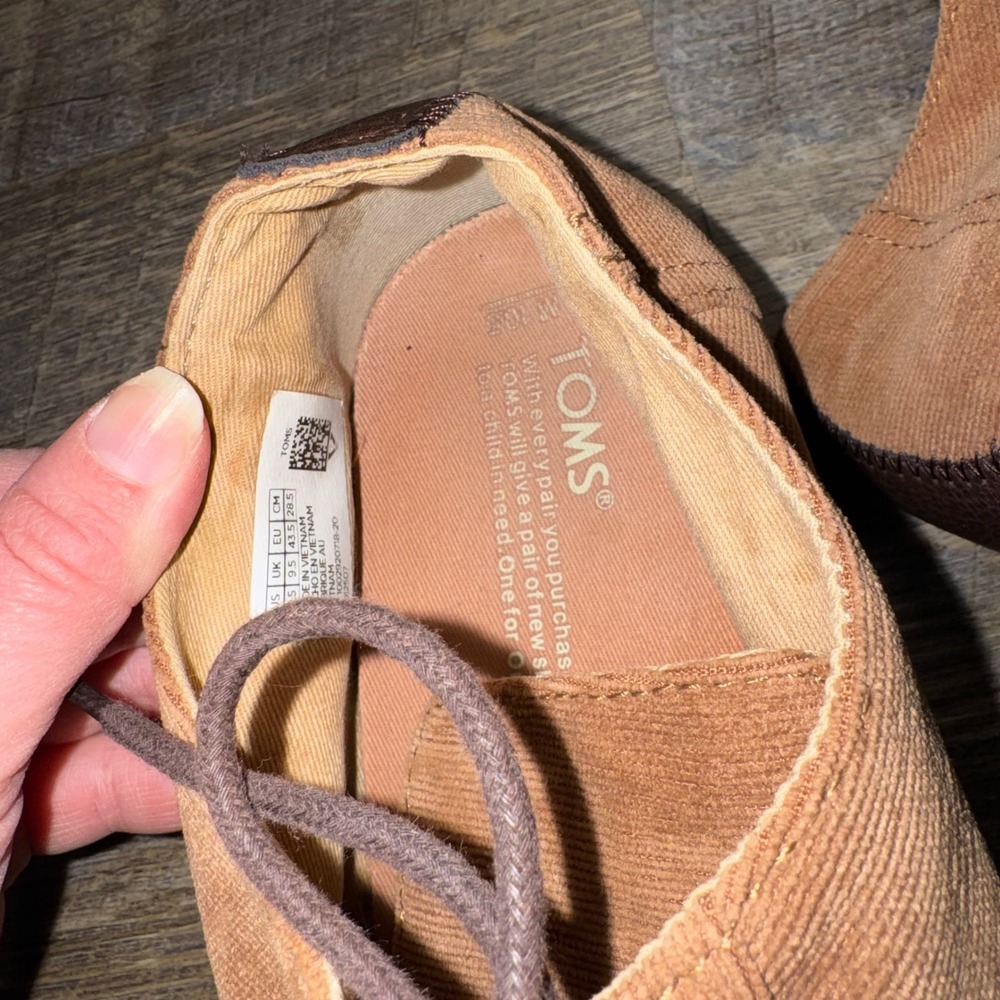 TOMS Preston Mens 10.5 Bark Brown Micro Corduroy Oxford Lace Up Casual Shoes - Picture 10 of 10